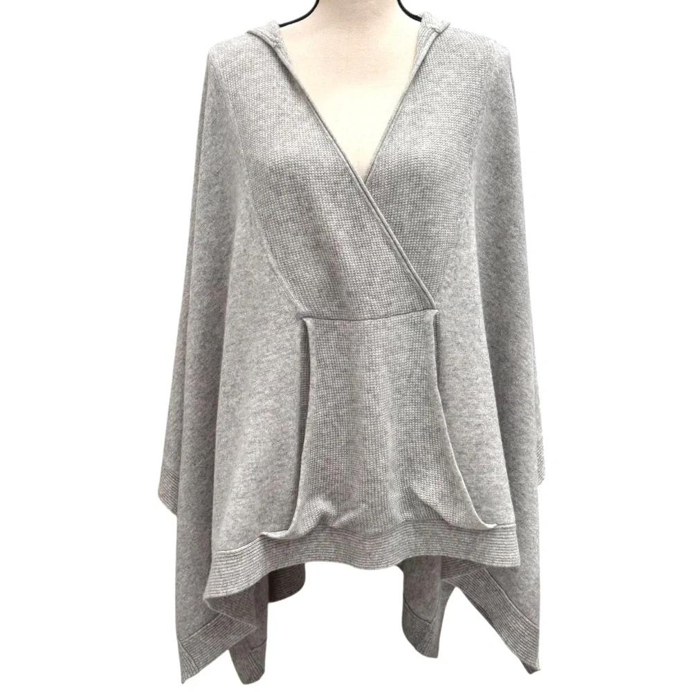 HAUTE HIPPIE GRAY CASHMERE HOODED CAPE PONCHO